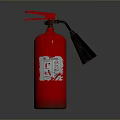 Red Fire Extinguisher With Red Nozzle Black Hose And White Instructional Label