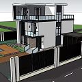 Modern Two Story Detached Villa With Glass Windows Balcony And Swimming Pool Courtyard