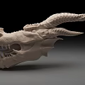 Detailed White Dragon Head Sculpture With Scaled Horns And Open Mouth