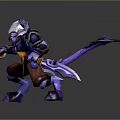 Game Movie Character With Purple Fur Horns Blue Armor And Dual Swords In Battle Stance