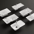 White Kitchen Sinks With Single Double Bowl Drainboard And Modern Design 3d model