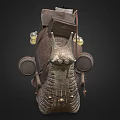 Ornate Giant Snail Carrying Wooden Barrel Boxes Bells Glass Orbs And Flag