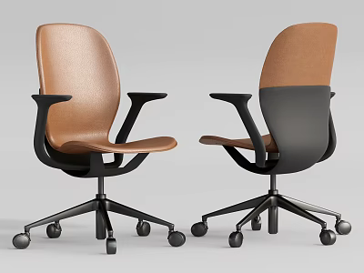 Modern Office Chairs Brown And Black With Armrests And Wheeled Base 3d model