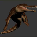 3D Rendered Crocodile Model with Red Orange Skin Open Mouth Sharp Teeth Dark Background Reflection