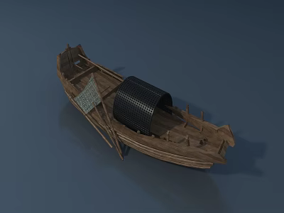 Traditional Wooden Boat with Black Canopy and Natural Wood Planks Design 3d model