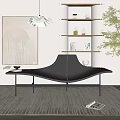 Sleek Black Modern Leisure Chair In Minimalist Interior With Bookshelf Plant Pendant Light And Artwork