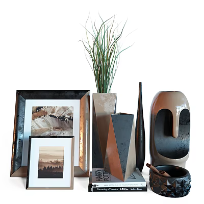 Modern Decorative Ornament Set with Photo Frames Tall Plant Geometric Vases and Decorative Pieces 3d model