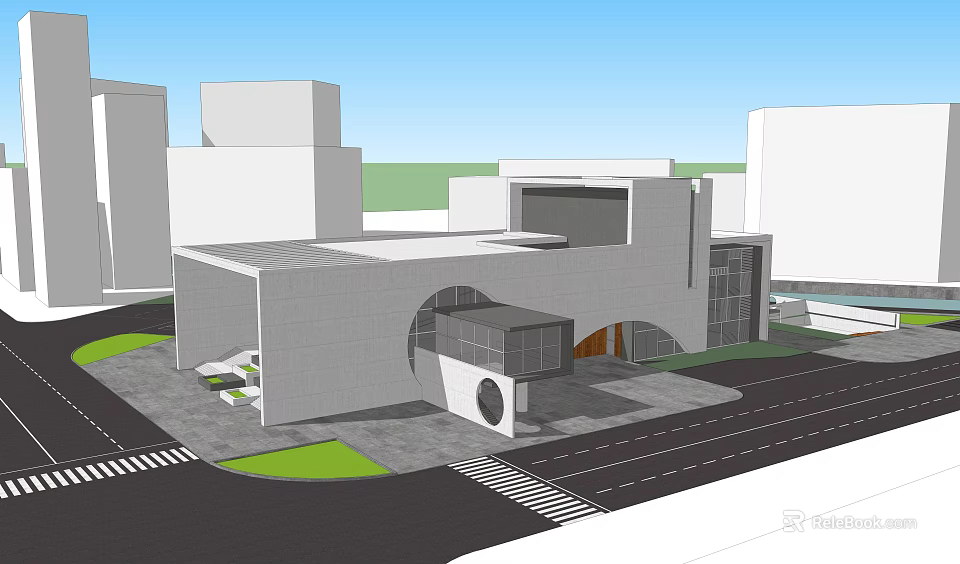 Modern Cultural Center Building With Geometric Design In Urban Area And Green Space 3d model 