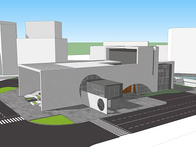 Modern Cultural Center Building With Geometric Design In Urban Area And Green Space 3d model