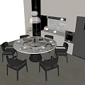Modern Round Dining Table and Chair Combination Sideboard Chandelier Embedded Oven Bread Machine Dream Curtain 3d model