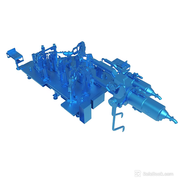 Blue Industrial Mechanical Structure With Interconnected Pipes And Metal Framework 3d model 