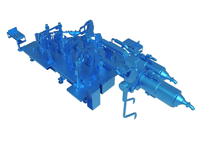 Blue Industrial Mechanical Structure With Interconnected Pipes And Metal Framework 3d model