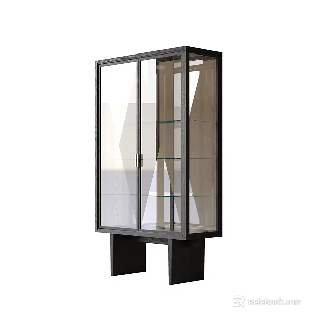 Sleek Modern Sideboard With Glass Doors Glass Shelves And Black Frame For Dining Area 3d model 