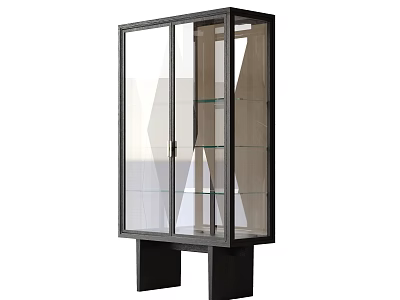 Sleek Modern Sideboard With Glass Doors Glass Shelves And Black Frame For Dining Area 3d model