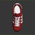 Red Casual Sneakers Featuring White Laces And Three White Stripes On Cream Sole
