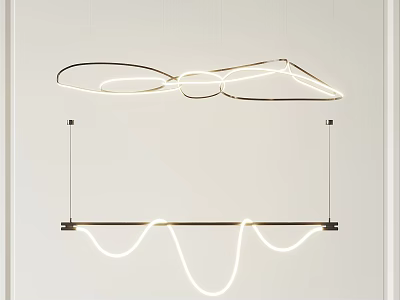 Modern Minimalist Pendant Light with Curved LED Lines and Sleek Metal Structure in Interior Design 3d model