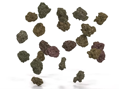 Natural Various Colored Irregular Shaped Stones Scattered On White Background 3d model