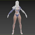 Woman in Blue White Outfit with Sunglasses Number Four on Chest Standing Arms Outstretched