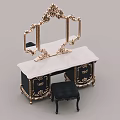 Ornate Classic Dressing Table With Gold Carved Frame White Top And Black Cabinet