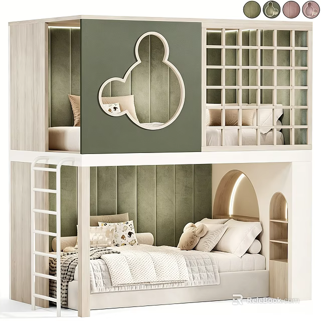 Creative Modern Kids Bunk Bed With Cute Mickey Shaped Window And Cozy Spacious Sleeping Area 3d model 