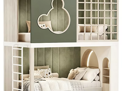 Creative Modern Kids Bunk Bed With Cute Mickey Shaped Window And Cozy Spacious Sleeping Area 3d model