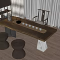 Elegant Traditional Chinese Wooden Tea Table With Tea Tray Cups Vase Chair And Stools