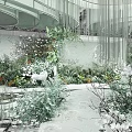 Elegant Banquet Hall Interior With Lush Floral Arrangements And Hanging Chandeliers