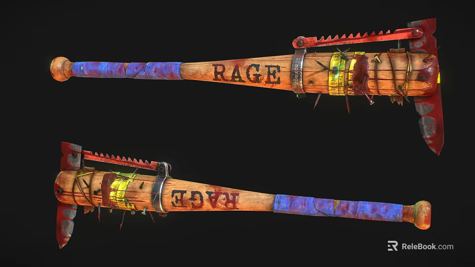 Modified Weapon With Blue Red Yellow Colors RAGE HOPE Letters Metal Parts And Spikes 3d model 