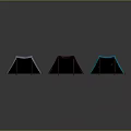 Three Different Colored Tents with Supports on Smooth Surface with Reflections