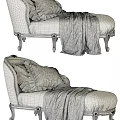 Elegant Vintage Chaise Lounge With Floral Silk Fabric Carved Wooden Legs And Decorative Pillows