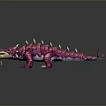 Pink Spiked Fantasy Crocodile 3D Model With Metallic Texture And Shiny Surface