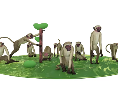 Reptile Lizards Climbing Trees And Playing On Green Ground With Balls 3d model