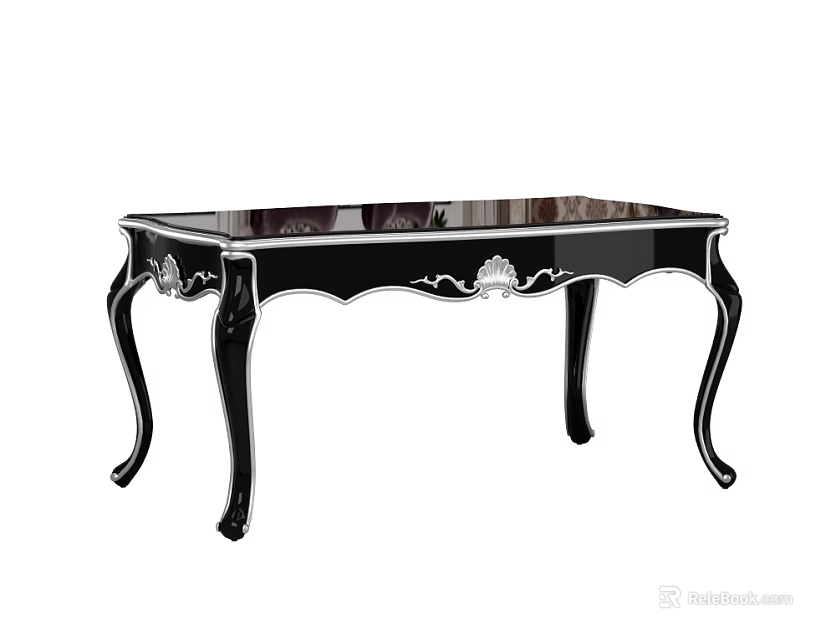 Elegant Black Ornate Dining Table With Carved Details Curved Legs And Smooth Reflective Top 3d model 