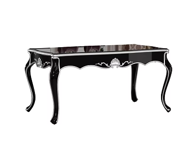 Elegant Black Ornate Dining Table With Carved Details Curved Legs And Smooth Reflective Top 3d model