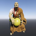 Bald Monk Game Movie Character With Brown Robe Red Beads And Yellow Gourd