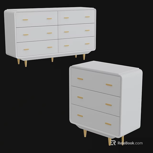 Modern White Dresser With Multiple Drawers And Gold Handles Slim Legs 3d model 