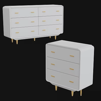 Modern White Dresser With Multiple Drawers And Gold Handles Slim Legs 3d model