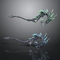 Fantasy Spiked Weapons With Curved Design And Green Blue Decorative Details