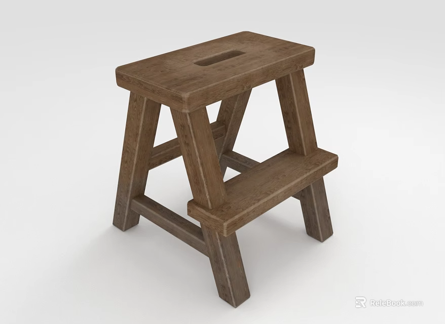 Wooden Two Step Stool With Sturdy Structure And Simple Design For Home Use 3d model 