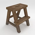 Wooden Two Step Stool With Sturdy Structure And Simple Design For Home Use 3d model