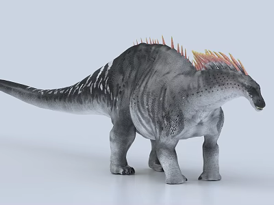 Grey Dinosaur Model With Red Yellow Spines Long Neck And Tail On White Background 3d model