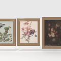 Three Framed Botanical Artworks Featuring Butterfly Flower Bouquet And Flowers In Vase