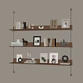 Wooden Wall Mounted Shelves With Books Photo Frames And Decorative Figurines