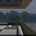 Traditional Modern Boutique Hotel Building With Mountain Backdrop Stone Walls And Large Windows