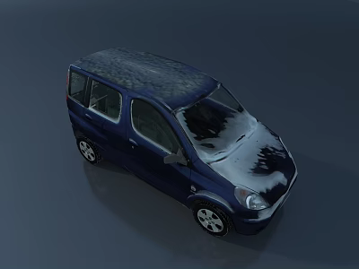 Small Dark Blue Car With Snow Covered Roof And Hood Design 3d model