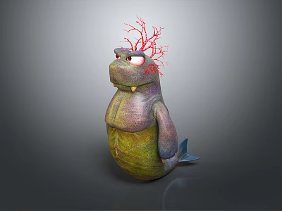 Unique Fantasy Creature Character With Red Branch Head Green Purple Body And Fish Fin Design 3d model