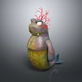 Unique Fantasy Creature Character With Red Branch Head Green Purple Body And Fish Fin Design