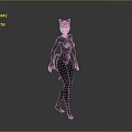 Catwoman Character In Black Bodysuit With Cat Ear Mask And Tail