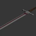 Ornate Sword With Leather Hilt Green Decorative Rings Silver Crossguard Intricate Engravings And Red Silver Blade