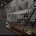 Vintage Clubhouse Interior Design With Open Space Pendant Lights Staircase And Decorative Artworks